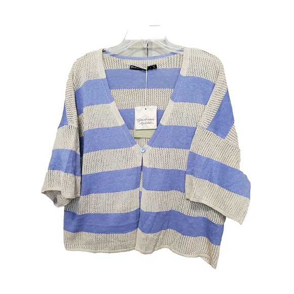 Gudrun Sjoden Linen/Cotton Striped One-Button Open Knit Cardigan Size XL NWT - Picture 1 of 9